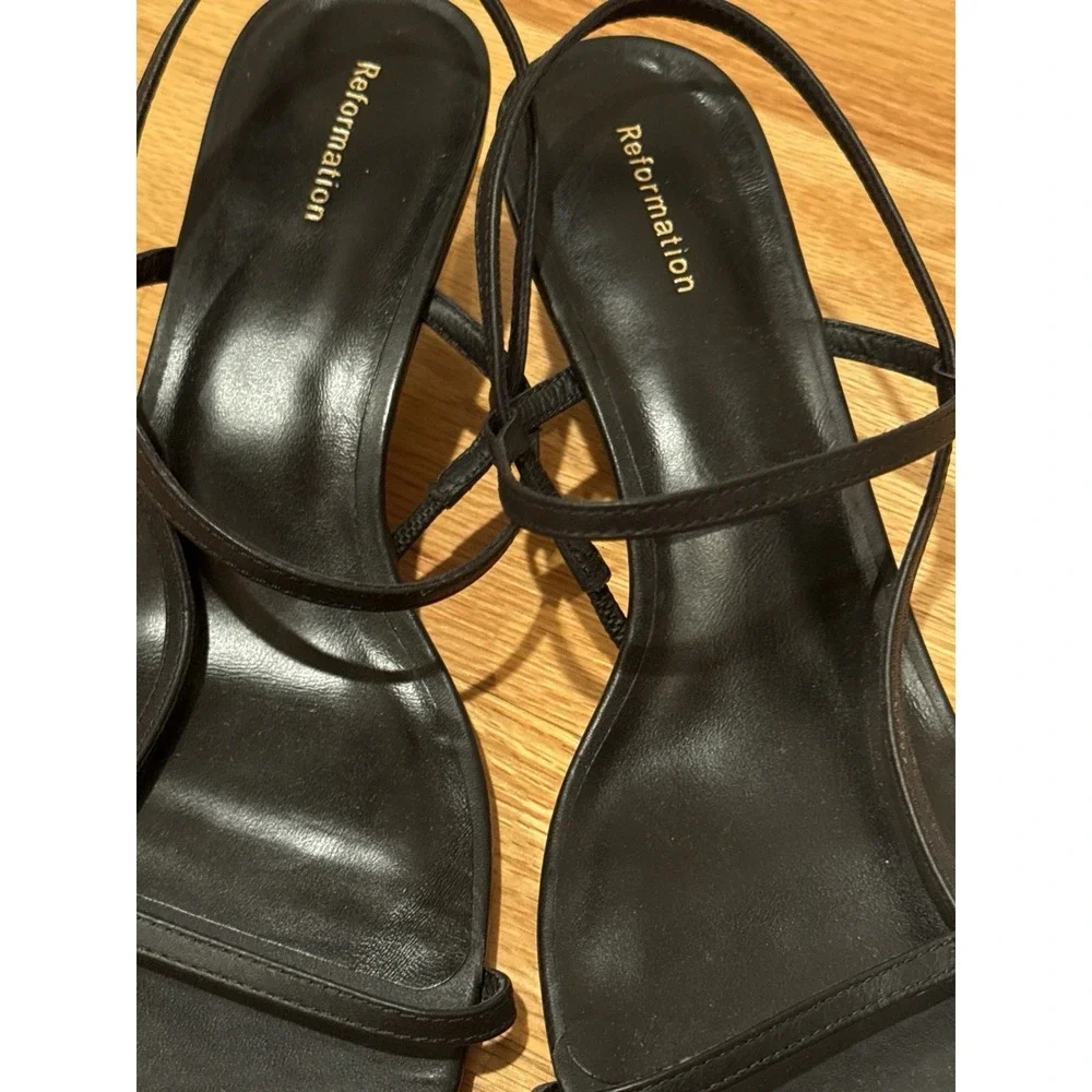 Reformation Serenity Bare Leather Slingback Sandals Black Leather Size 8
